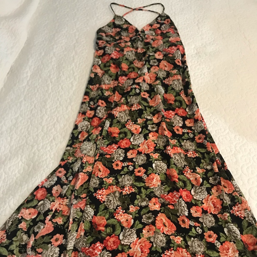 Strappy Maxi dress, floral high slit small